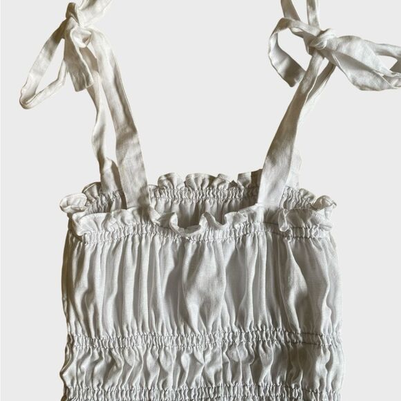 Reformation Shirred Tie-Strap Linen Top Women's Size M White Ruffle Hem Coquette - Picture 10 of 14